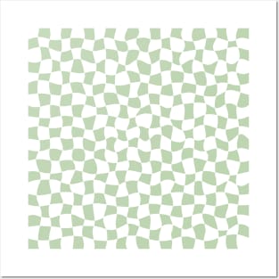 Warped Checkerboard, White and Green Posters and Art